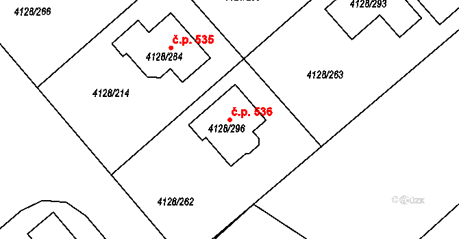 Choceňské Předměstí 536, Vysoké Mýto na parcele st. 4128/296 v KÚ Vysoké Mýto, Katastrální mapa