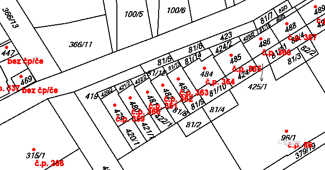 Počaply 362, Králův Dvůr na parcele st. 482 v KÚ Počaply, Katastrální mapa