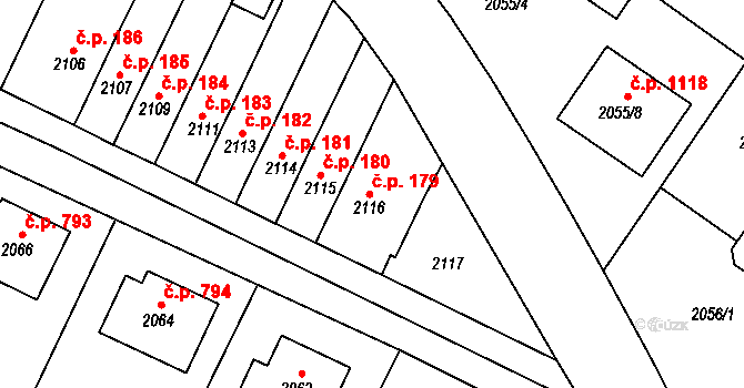 Jemnice 179 na parcele st. 2116 v KÚ Jemnice, Katastrální mapa