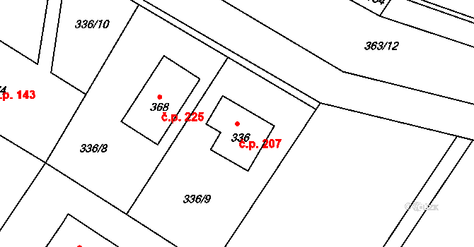 Jiřice 207, Kostelec nad Labem na parcele st. 336 v KÚ Jiřice u Kostelce nad Labem, Katastrální mapa