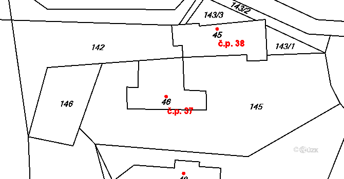Leč 37, Skuhrov na parcele st. 46 v KÚ Skuhrov pod Brdy, Katastrální mapa