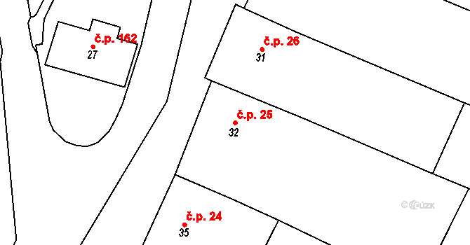 Jimramov 25 na parcele st. 32 v KÚ Jimramov, Katastrální mapa