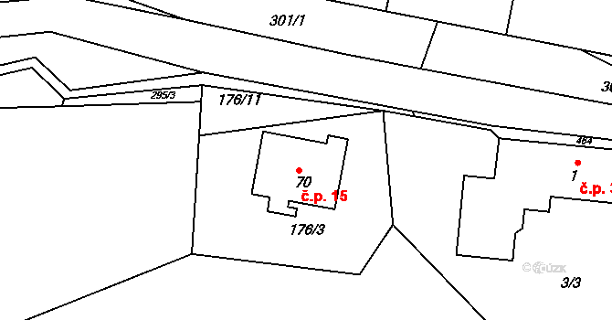 Čtyři Dvory 15, Prosetín na parcele st. 70 v KÚ Čtyři Dvory, Katastrální mapa