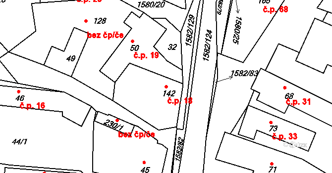 Vlachova Lhota 18 na parcele st. 142 v KÚ Vlachova Lhota, Katastrální mapa