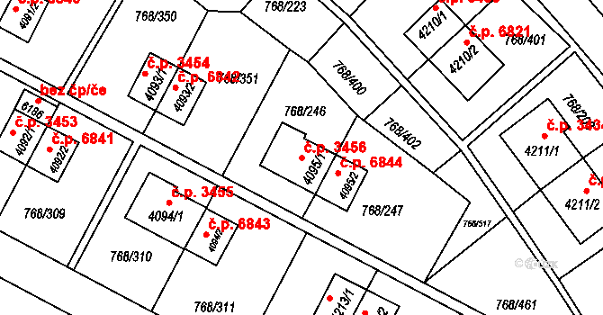 Zlín 3456 na parcele st. 4095/1 v KÚ Zlín, Katastrální mapa