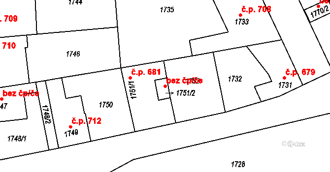 Kladno 44415427 na parcele st. 1751/2 v KÚ Motyčín, Katastrální mapa