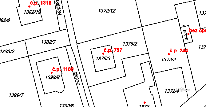 Kylešovice 797, Opava na parcele st. 1375/3 v KÚ Kylešovice, Katastrální mapa