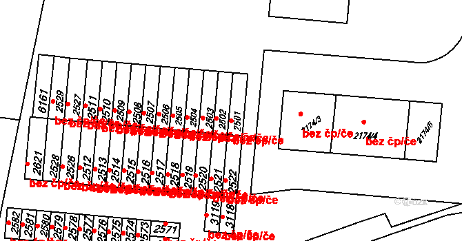 Rožnov pod Radhoštěm 45671427 na parcele st. 2501 v KÚ Rožnov pod Radhoštěm, Katastrální mapa