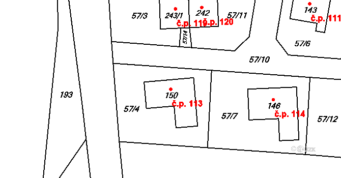 Škrovád 113, Slatiňany na parcele st. 150 v KÚ Škrovád, Katastrální mapa