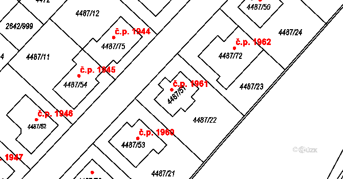 Kuřim 1961 na parcele st. 4487/51 v KÚ Kuřim, Katastrální mapa