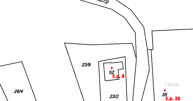 Zádub-Závišín 54500427 na parcele st. 23/1 v KÚ Milhostov u Mariánských Lázní, Katastrální mapa