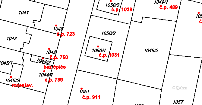Nýřany 1031 na parcele st. 1050/4 v KÚ Nýřany, Katastrální mapa