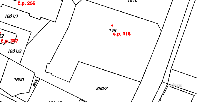 Hanušovice 118 na parcele st. 175 v KÚ Hanušovice, Katastrální mapa
