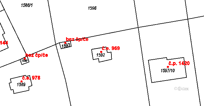 Černošice 969 na parcele st. 1592 v KÚ Černošice, Katastrální mapa