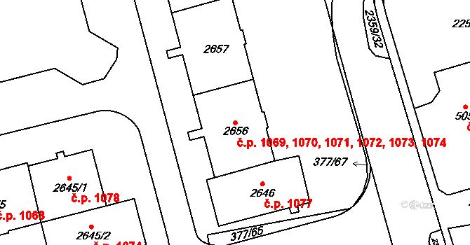 Sušice II 1069,1070,1071,1072,, Sušice na parcele st. 2656 v KÚ Sušice nad Otavou, Katastrální mapa