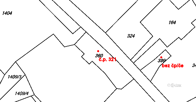 Šonov 321 na parcele st. 360 v KÚ Šonov u Broumova, Katastrální mapa