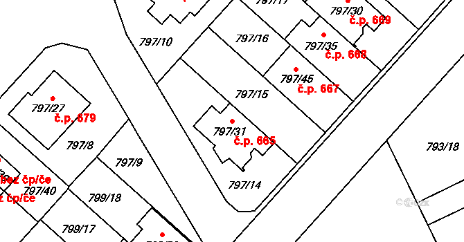 Lázně Bohdaneč 665 na parcele st. 797/31 v KÚ Lázně Bohdaneč, Katastrální mapa