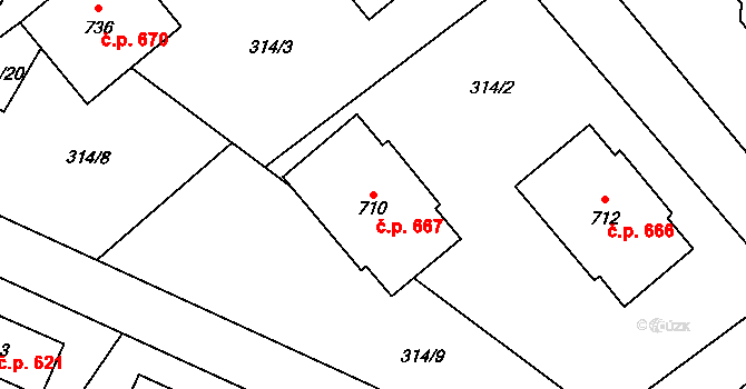 Sezemice 667 na parcele st. 710 v KÚ Sezemice nad Loučnou, Katastrální mapa