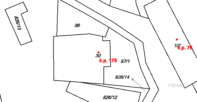 Žerčice 175 na parcele st. 30 v KÚ Žerčice, Katastrální mapa