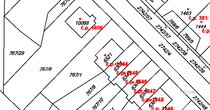Bílé Předměstí 1644, Pardubice na parcele st. 6521 v KÚ Pardubice, Katastrální mapa