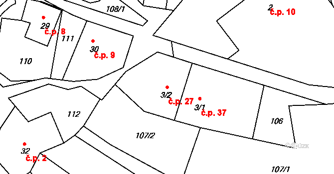 Pivonín 27, Zábřeh na parcele st. 3/2 v KÚ Pivonín, Katastrální mapa