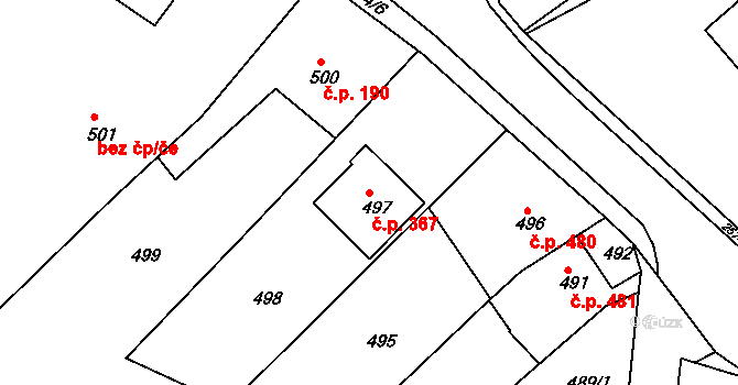 Bílovec 367 na parcele st. 497 v KÚ Bílovec-město, Katastrální mapa