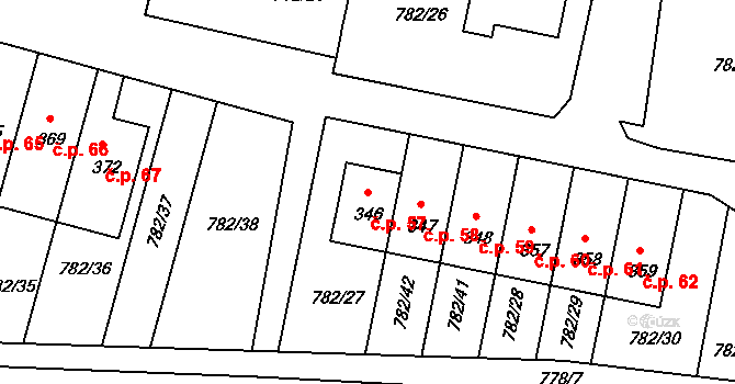 Hrudkov 57, Vyšší Brod na parcele st. 346 v KÚ Hrudkov, Katastrální mapa