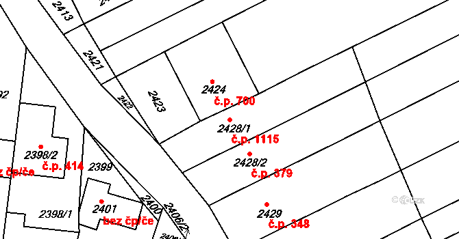 Nivnice 1115 na parcele st. 2428/1 v KÚ Nivnice, Katastrální mapa