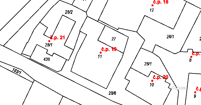 Tisov 19, Bělčice na parcele st. 11 v KÚ Tisov, Katastrální mapa