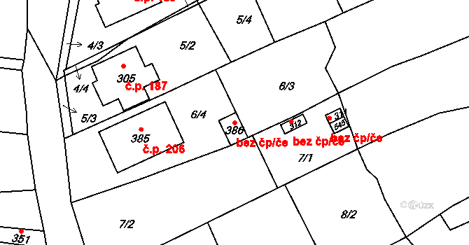 Holešov 90273427 na parcele st. 386 v KÚ Žopy, Katastrální mapa