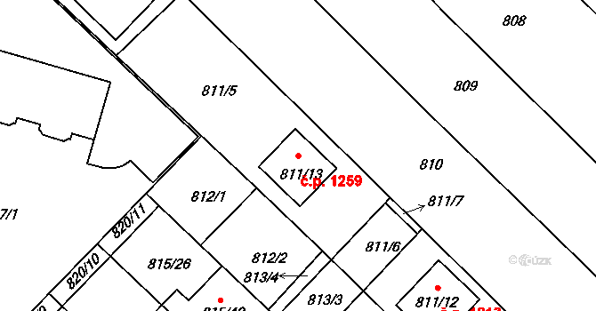 Rousínov 1259 na parcele st. 811/13 v KÚ Rousínov u Vyškova, Katastrální mapa