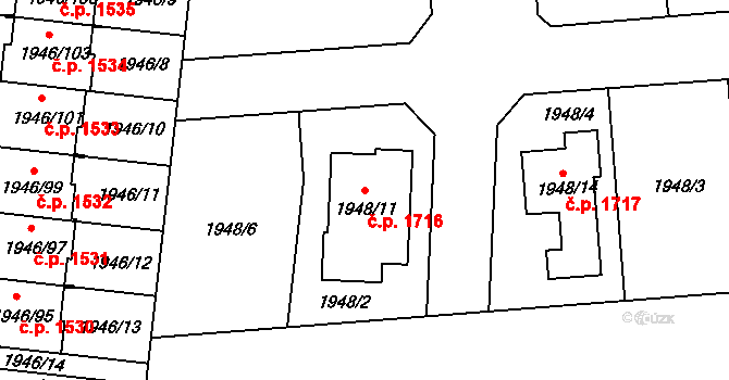 Holešov 1716 na parcele st. 1948/11 v KÚ Holešov, Katastrální mapa