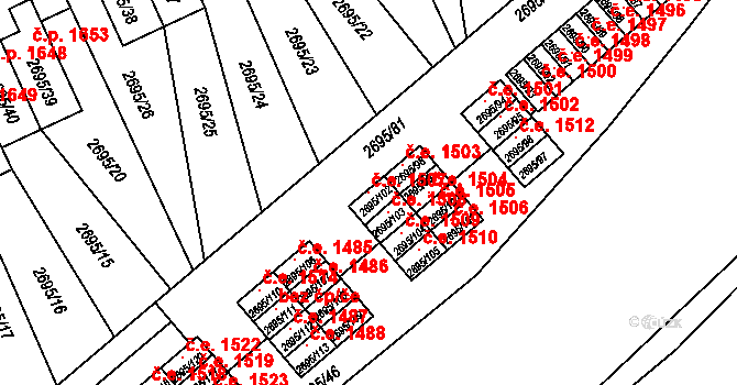 Pelhřimov 1507 na parcele st. 2695/102 v KÚ Pelhřimov, Katastrální mapa