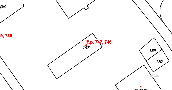 Dobruška 746,747 na parcele st. 167 v KÚ Dobruška, Katastrální mapa