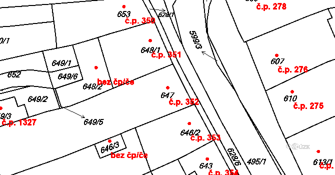 Hustopeče 352 na parcele st. 647 v KÚ Hustopeče u Brna, Katastrální mapa