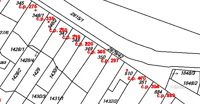 Bystřice pod Hostýnem 297 na parcele st. 350 v KÚ Bystřice pod Hostýnem, Katastrální mapa
