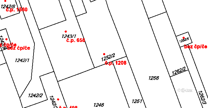 Holešov 1208 na parcele st. 1252/2 v KÚ Holešov, Katastrální mapa