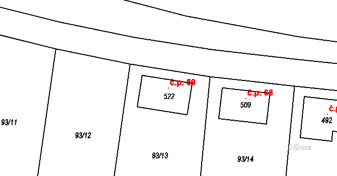 Dolní Bradlo 69, Horní Bradlo na parcele st. 522 v KÚ Horní Bradlo, Katastrální mapa