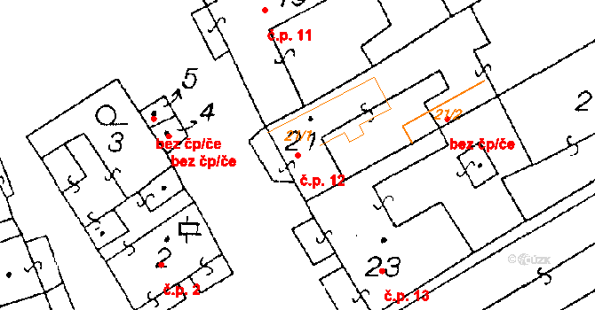 Havraníky 12 na parcele st. 21/1 v KÚ Havraníky, Katastrální mapa