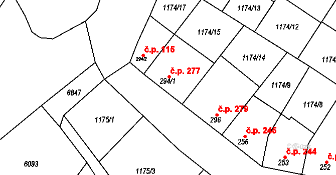 Jevišovice 277 na parcele st. 294/1 v KÚ Jevišovice, Katastrální mapa