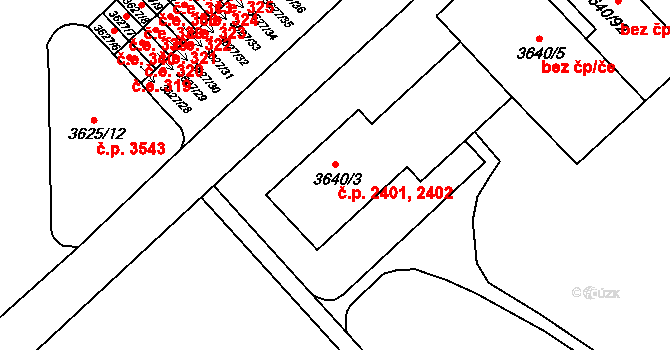 Znojmo 2401,2402 na parcele st. 3640/3 v KÚ Znojmo-město, Katastrální mapa