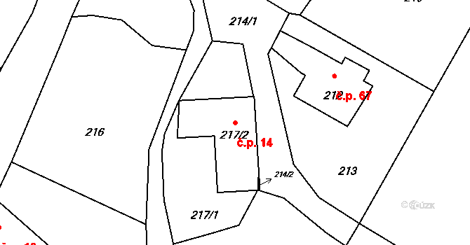Hluzov 14, Černotín na parcele st. 217/2 v KÚ Hluzov, Katastrální mapa