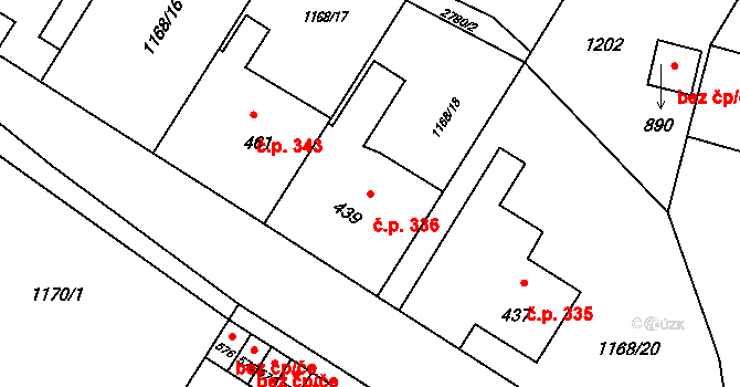 Hranice IV-Drahotuše 336, Hranice na parcele st. 439 v KÚ Drahotuše, Katastrální mapa