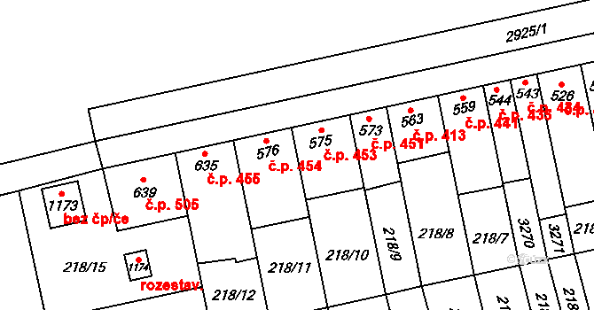 Tovačov I-Město 453, Tovačov na parcele st. 575 v KÚ Tovačov, Katastrální mapa