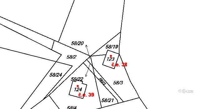 Zborná 38, Jihlava na parcele st. 123 v KÚ Zborná, Katastrální mapa