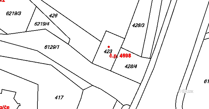 Jihlava 4698 na parcele st. 423 v KÚ Jihlava, Katastrální mapa