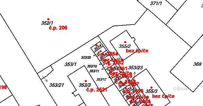 Jihlava 2862 na parcele st. 353/9 v KÚ Jihlava, Katastrální mapa