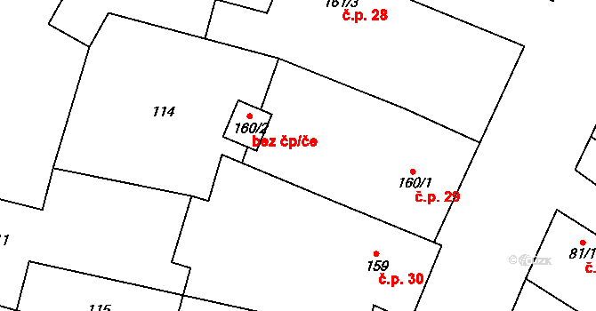 Rožďalovice 29 na parcele st. 160/1 v KÚ Rožďalovice, Katastrální mapa