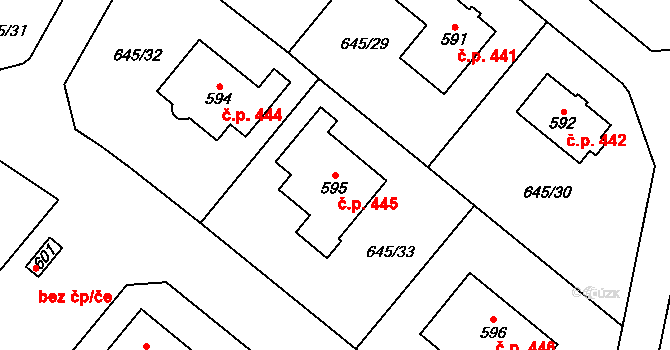 Líbeznice 445 na parcele st. 595 v KÚ Líbeznice, Katastrální mapa