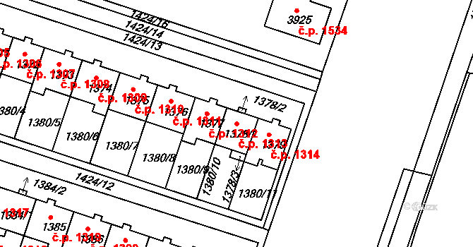 Čelákovice 1313 na parcele st. 1378/1 v KÚ Čelákovice, Katastrální mapa